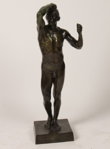 Bronze figure after Rodin's ‘The Bronze Age’ bearing the foundry mark of Alexis Rudier Fondeur Paris. Estimate: $400-$600. Kamelot Auctions image